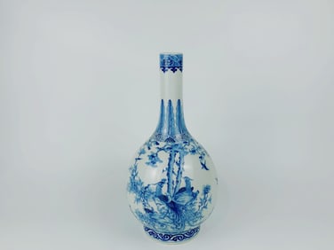 A Blue and White 'Phoenix' Bottle Vase, Qianlong Mark