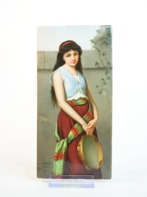 KPM Berlin Art Nouveau Gypsy Tambourine Porcelain Plaque