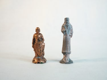 Cast Metal Nickel King and Knight In Armour Chess Pieces