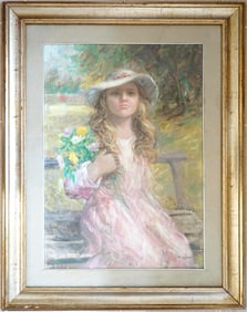 Signed Painting, Oil on Canvas Board "Girl W/ Hat"