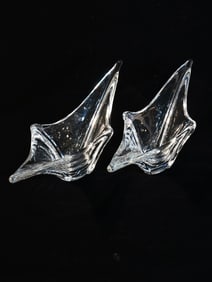 Daum France Monumental Crystal Glass Centerpiece Art Glass Bowls