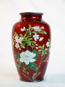 Japanese Pigeon Blood Cloisonne Vase