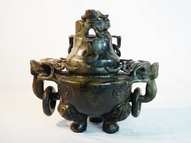 Chinese Jade Hand-Carved Statue Dragon Censer