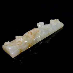 Chinese Carved Hetian White and Russet Jade 'Chilong' Paperweight