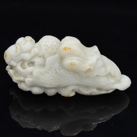 Chinese Carved Hetian White Jade 'Cabbage' Group