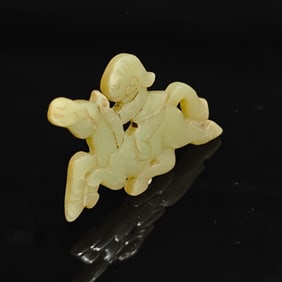 Chinese Carved Hetian Jade Pendant of A Man Riding A Horse
