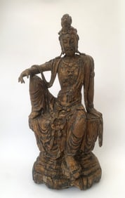 A Chinese Carved 'Nanmu' Wood Seated Figure of Guanyin,Song/Yuan Dynasty