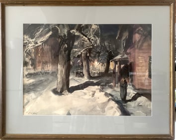John Whorf(American,1903-1959) Original Water Color on Paper ,Winter Night