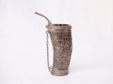 Vintage South American 800 Silver Tea Gourd Cup with Mate Straw