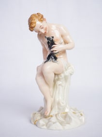 Royal Worcester Figures Modelled As A Semi-Clad Man with Dog (1875)