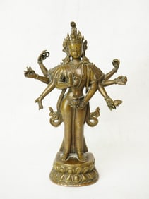 Nepalese/Tibetan Eight-Armed Bronze Figure of Avalokiteshvara, 19th Century Or Earlier