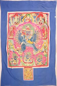 Rare Large Chinese Sino-Tibetan Embroidered Silk Thangka