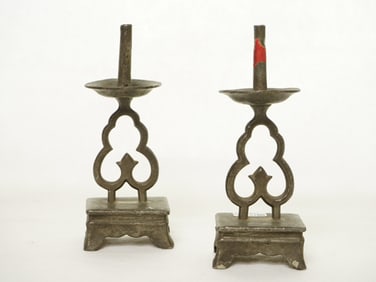Pair of Chinese Pewter Candlesticks