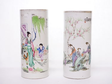 Lot of 2 Chinese Famille Rose Hat Stands