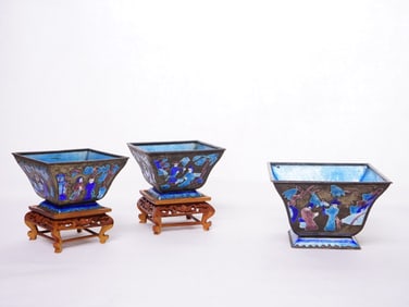 Lot of 3 Chinese Cloisonné Enamel Square Bowls