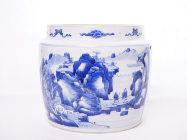 Chinese Blue and White'Landscape' Porcelain Pot