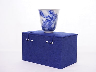 Chinese Underglaze-Blue and Copper-Red-Decorated 'Landscape' Cup, Kangxi Period