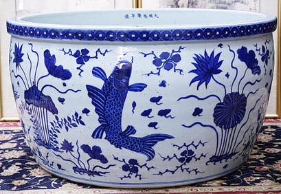 Rare Large Chinese Blue and White Fish Bowl, Ming Dynasty