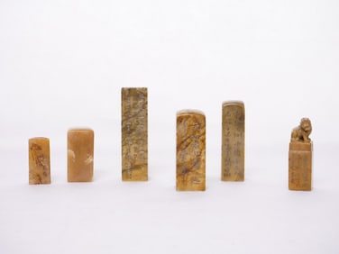 Group of 6 Chinese Carved Soapstone Seal Stamps
