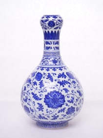 Chinese Blue and White Garlic-Head 'Lotus' Bottle Vase with Jiaqing Mark