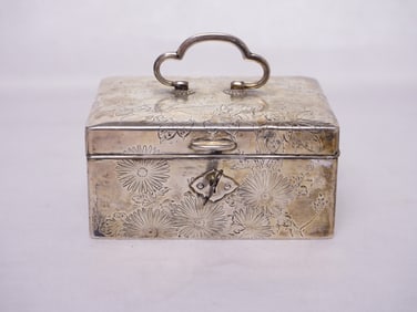 Japanese Sterling Silver and Wood Jewelry Box, Early 20th Century