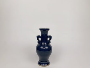 Chinese Blue Glazed Handled Porcelain Vase