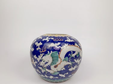 Chinese Blue Ground Famille Rose 'Dragon' Jar, Qing Dynasty