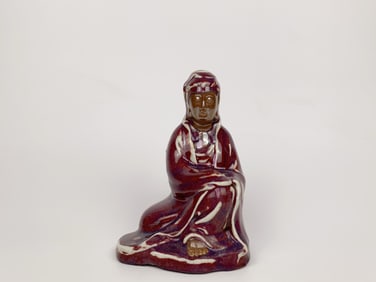Chinese Shiwan Kiln Flambe-Glazed Figure of Guanyin, Qing Dynasty