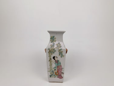 Chinese Famille Rose 'Figural' Square Vase
