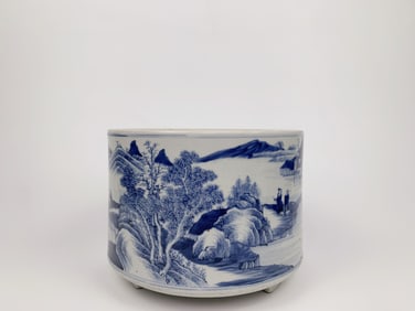 Chinese Blue and White 'Landscape' Censer
