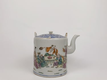 Chinese Famille Rose and Underglaze Blue 'Figural' Teapot