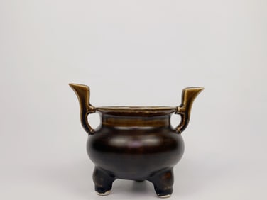 Chinese Black Glazed Tripod Incense Burner