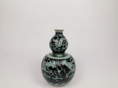 Chinese Black-Ground Blue-Enameled 'Dragon'Double Gourd Vase