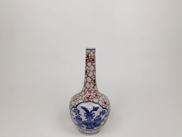 Chinese Underglaze-Blue and Copper-Red 'Hundred Antiques' Bottle Vase