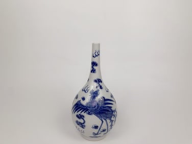 Chinese Blue and White 'Dragon and Phoenix' Bottle Vase
