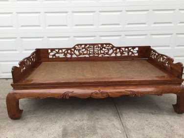 Chinese Beech Wood Daybed with Rattan Top,18th-19th century