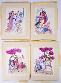 Signed Persian Miniature Watercolor Paintings