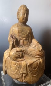 A White Marble Seat Bodhisattva in Meditation With Stand,Tang Dynasty