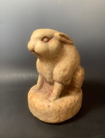 A White Marble Rabbit With Pigment Remains,Tang Dynasty