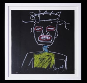 After Jean Michel Basquiat-Colored Drawing In Oil Chalk On Paper