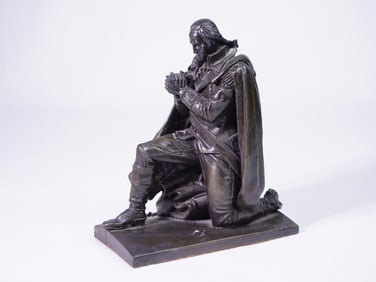 After a Design By Donald Delue, Sculpture of George Washington Kneeling in Prayer