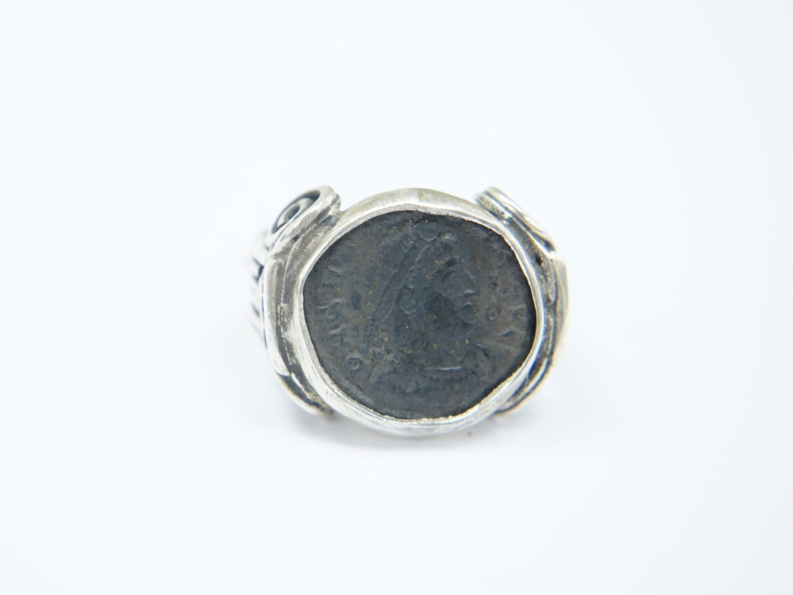 950 Sterling Silver Ring Set with Roman Empire Gratian (375-383 CE) Bronze Follis (1 of 5)
