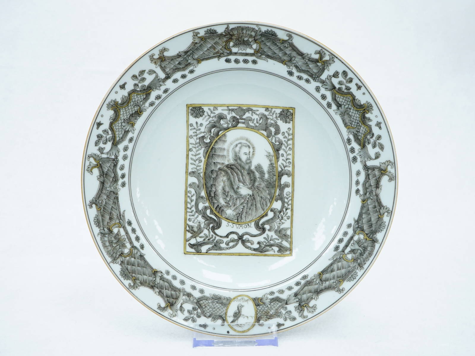Chinese Export Grisaille and Gilt Plate