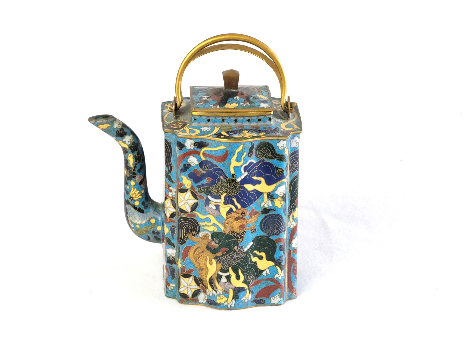 A Chinese Brightly Enameled Cloisonné 'Foodog' Teapot, 19th Century (1 of 11)