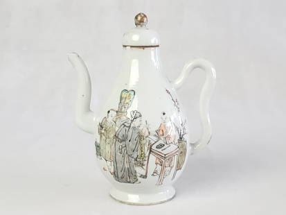 Chinese Qianjiang Enamel Porcelain Tea Pot, Yu Ziming(B.1843): Approximate size: 6.5x5.25x3.5 in Shipping: We offer in-house shipping services for most small items. This means that we will take care of packing and shipping the items directly to you. For larger or