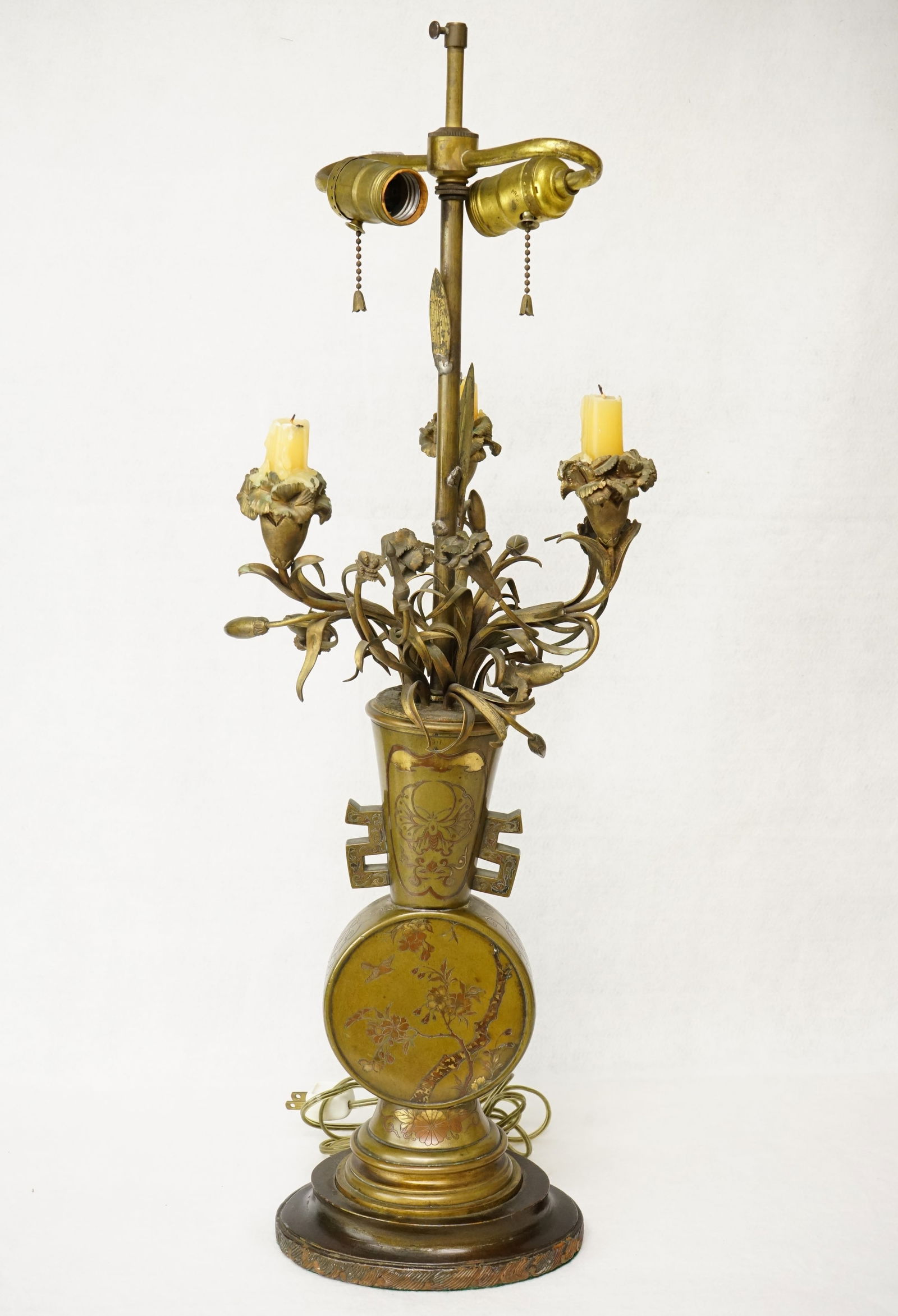 Japanese Mixed Metal Vase Lamp, Meiji Period