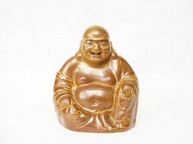 A Chinese Café-Au-Lait Glazed and Gilt  Figure of  A Budai Buddha,Republic Period