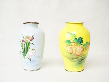 Lot of  Two Japanese Cloisonné Vases with  Silver-Mounted Rims, Early 20th Century