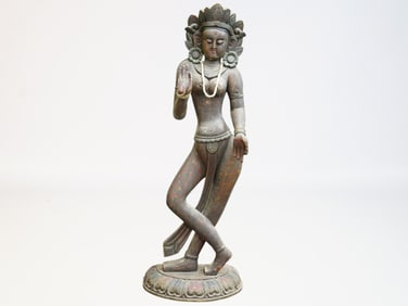 A Large Nepalese Polychrome-Painted Wood Figure of  Tara,19th Century or Earlier