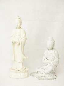Lot of  Two Chinese Blanc De Chine Figures of  Guanyin